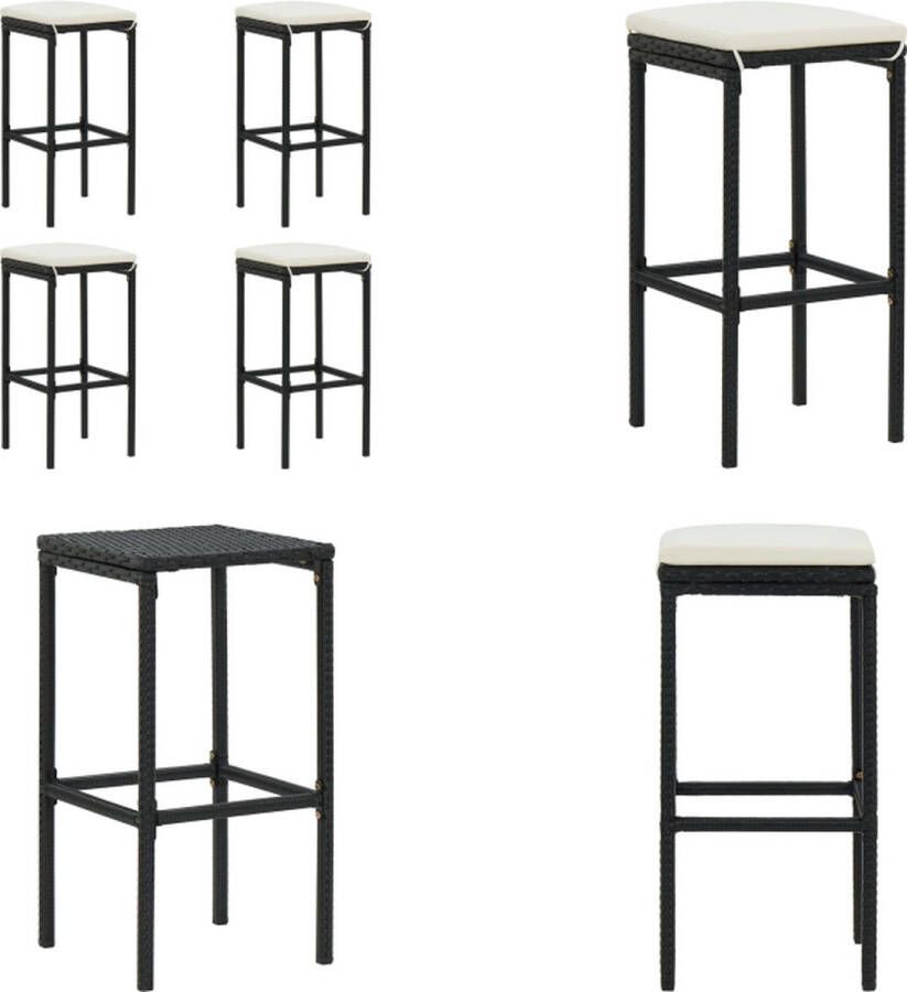 VidaXL Barkrukken met kussens 4 st poly rattan zwart Barkruk Barkrukken Kruk Krukken