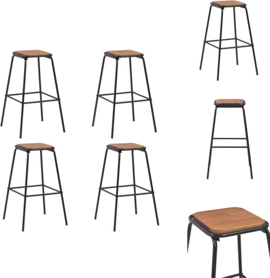 VidaXL Barstoel Barstoelen Barkruk Barkrukken 4 st massief grenenhout en staal zwart