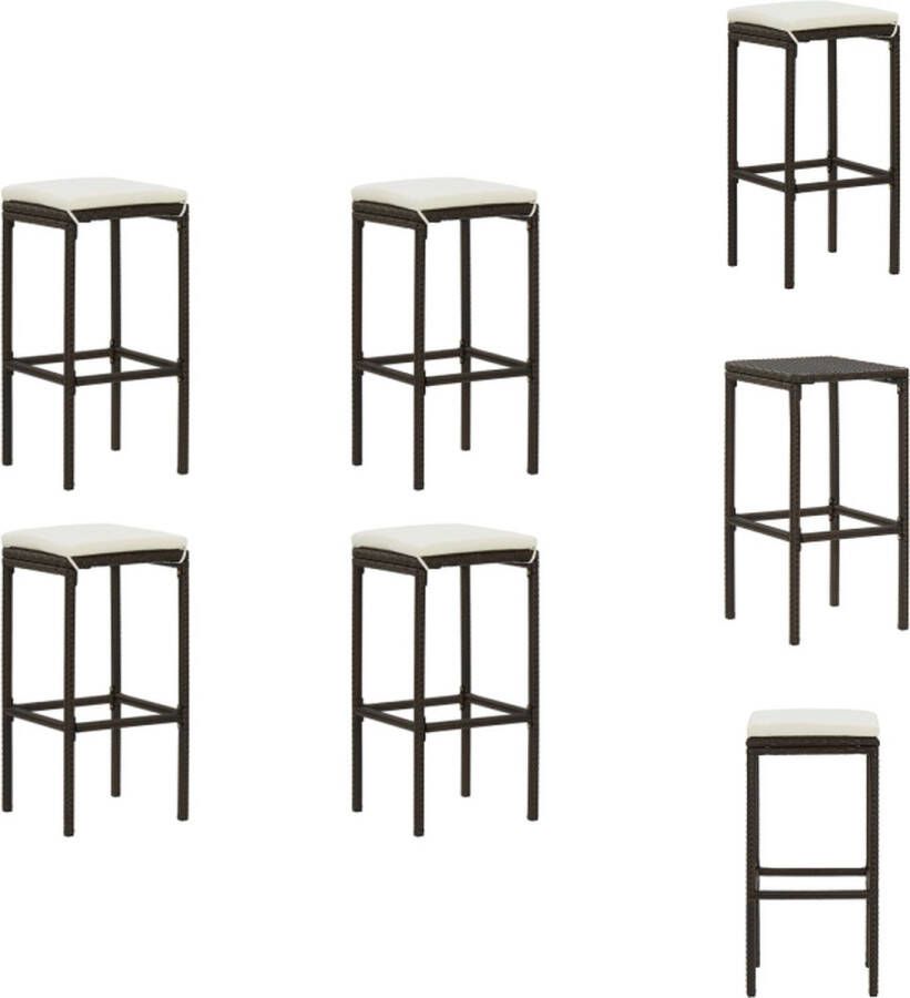VidaXL Barkrukken Set van 4 PE-rattan staal Bruin Crèmewit kussen 38 x 38 x 76 cm Barkruk