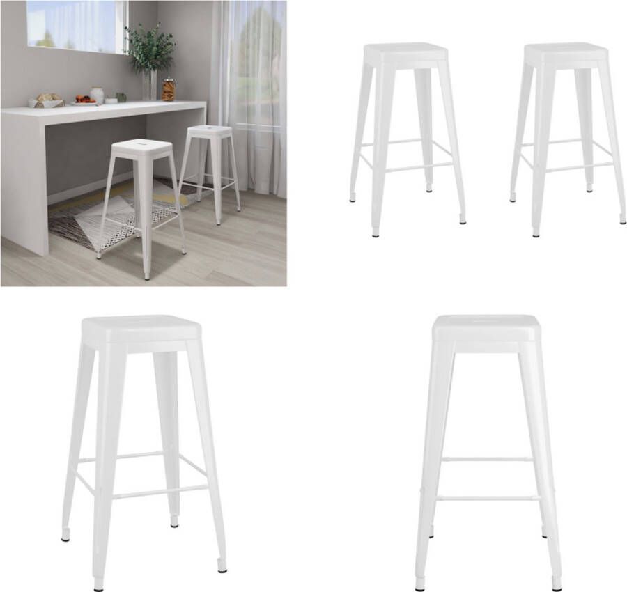 VidaXL Barkrukken stapelbaar 2 st metaal wit Barkruk Barkrukken Barzitting Barzittingen