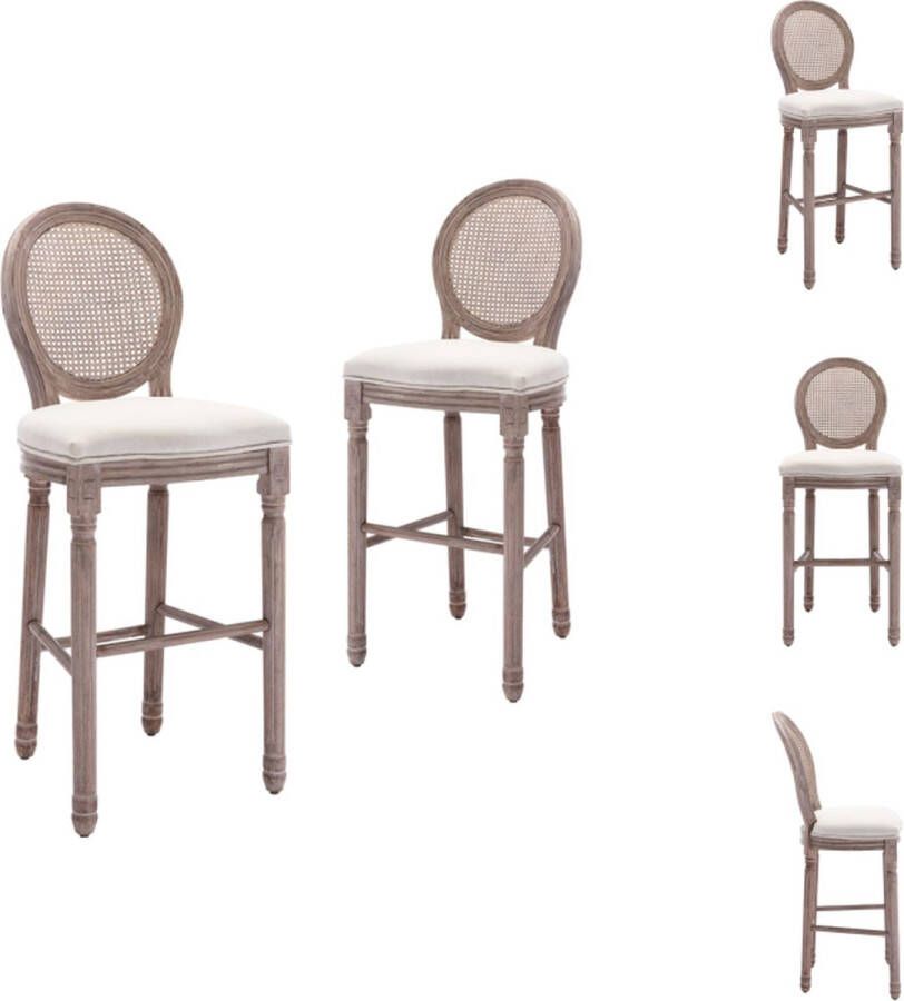 VidaXL Barok Barstoelen Massief Hout Crèmewit 48 x 52 x 123 cm Set van 2 Barkruk - Foto 2