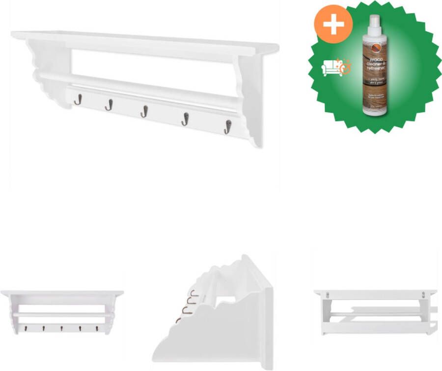 VidaXL Barokstijl Kapstok 70 x 18 x 26 cm Met 5 haken en 1 schap Wit MDF Kapstok Inclusief Houtreiniger en verfrisser