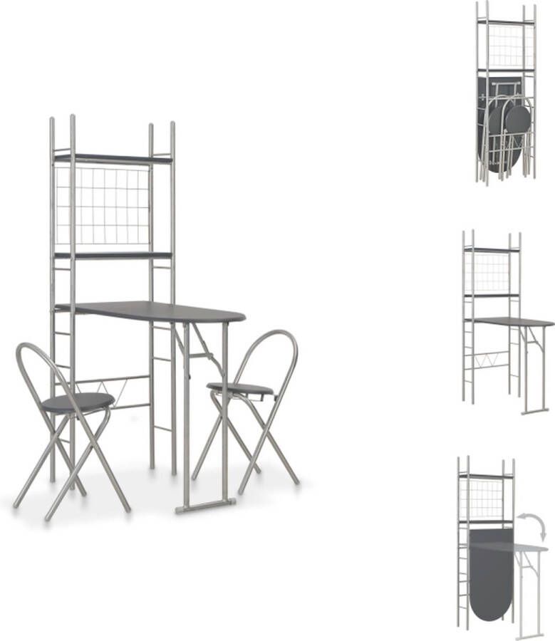 VidaXL Eetset Eetsets Eethoek Eethoeken 3-delige Eethoek inklapbaar met opbergrek MDF en staal zwart