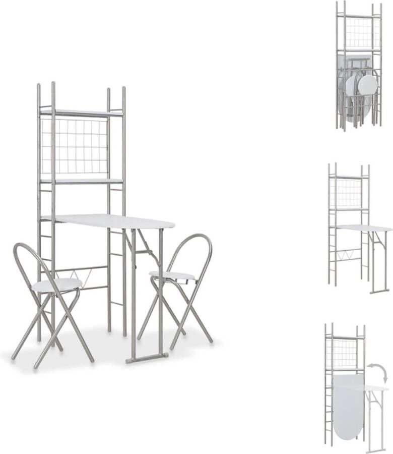 VidaXL Eetset Eetsets Eethoek Eethoeken 3-delige Eethoek inklapbaar met opbergrek MDF en staal wit