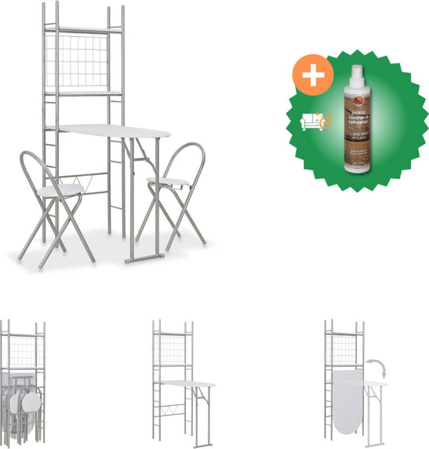 VidaXL Barset 3-delig MDF Staal Eethoek wit zilver 90x56x165 cm Set tafel en stoelen Inclusief Houtreiniger en verfrisser