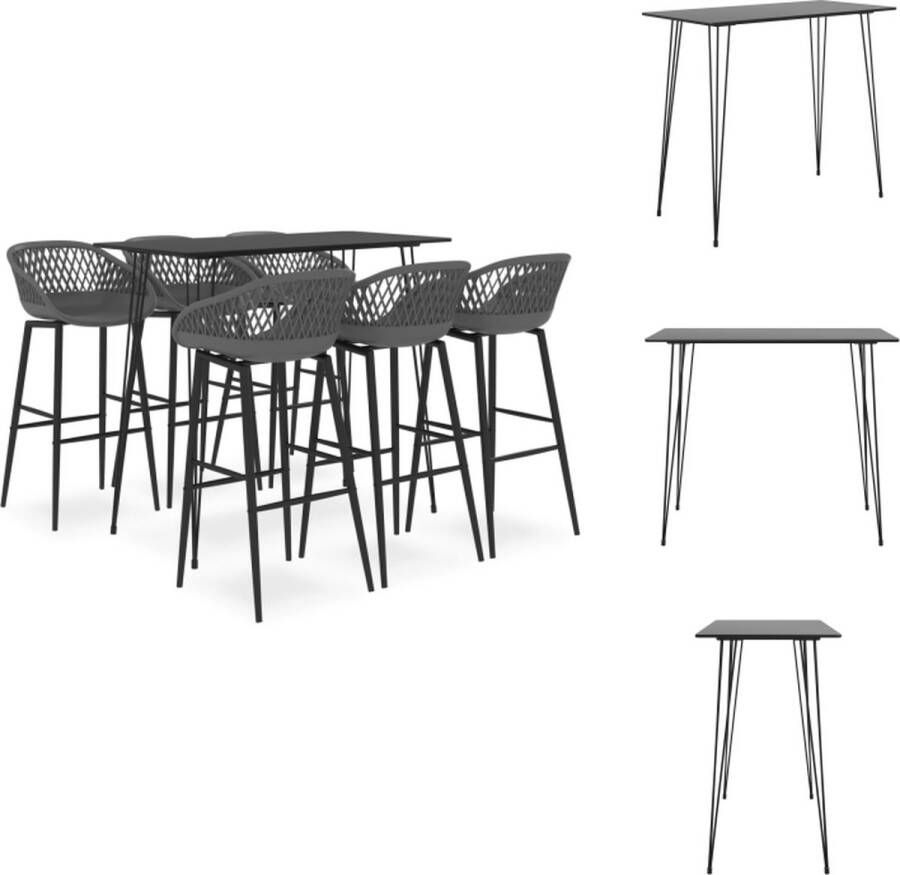 VidaXL barset Barkrukken grijs 48 x 47.5 x 95.5 cm lage rugleuning met mesh-look Bartafel zwart 120 x 60 x 105 cm MDF en metaal Set tafel en stoelen