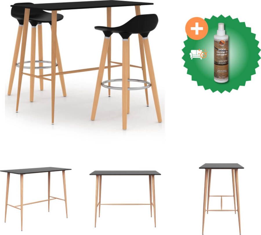 VidaXL Barset Bartafel 120x60x105cm Zwart MDF tafelblad Metalen poten ABS zitting Beukenhouten poten Set tafel en stoelen Inclusief Houtreiniger en verfrisser