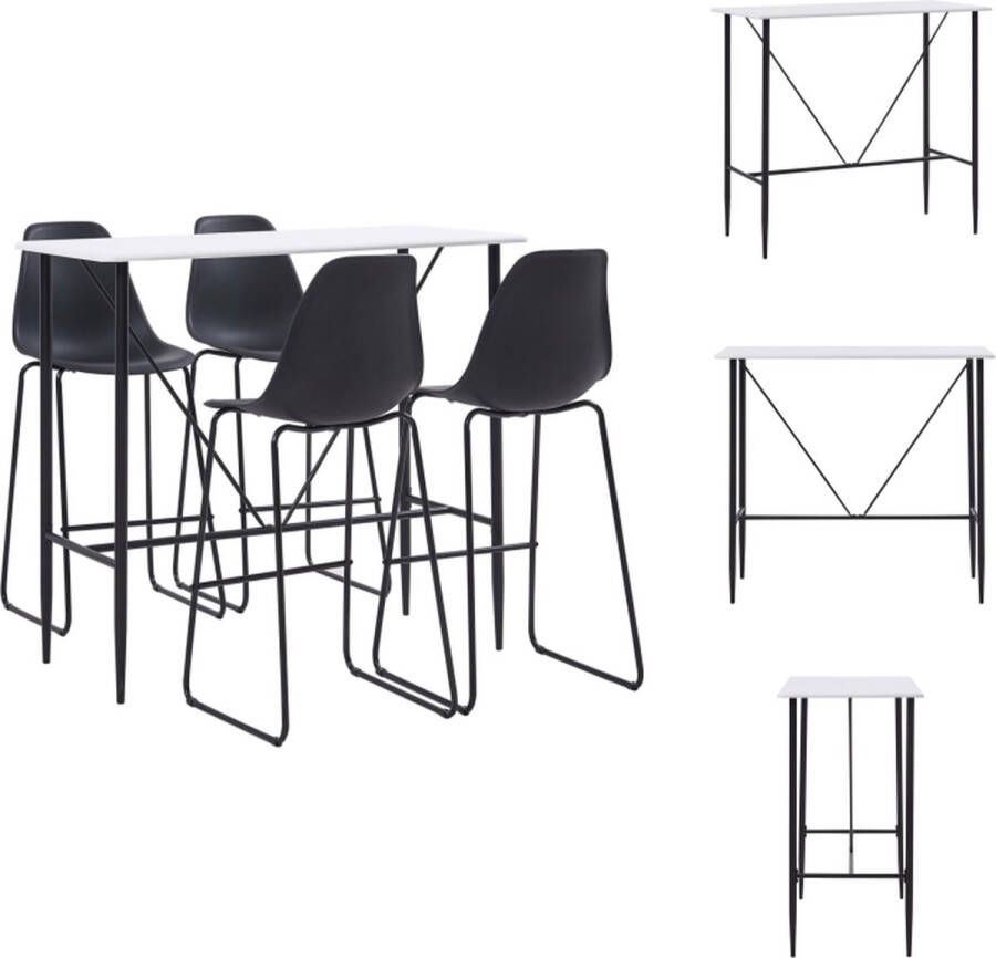 VidaXL Barset Bartafel 120x60x110cm 4 Barstoelen Wit Zwart MDF Staal Kunststof Set tafel en stoelen