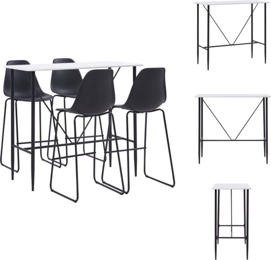 vidaXL Barset Bartafel 120x60x110cm 4 Barstoelen Wit Zwart MDF Staal Kunststof Set tafel en stoelen