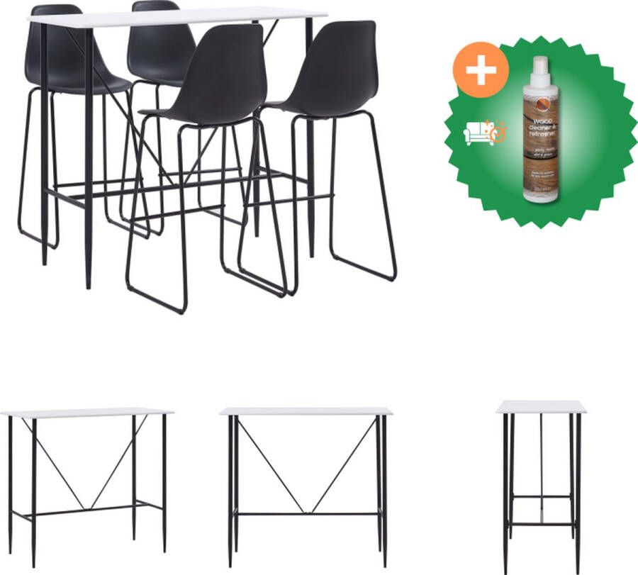 VidaXL Bartafelset Wit MDF tafelblad Gepoedercoat stalen frame 60 x 107.5 cm 4x zwarte kunststof barstoelen 48 x 57 x 112.5 cm Ideaal voor moderne woningen Set tafel en stoelen Inclusief Houtreiniger en verfrisser - Foto 2