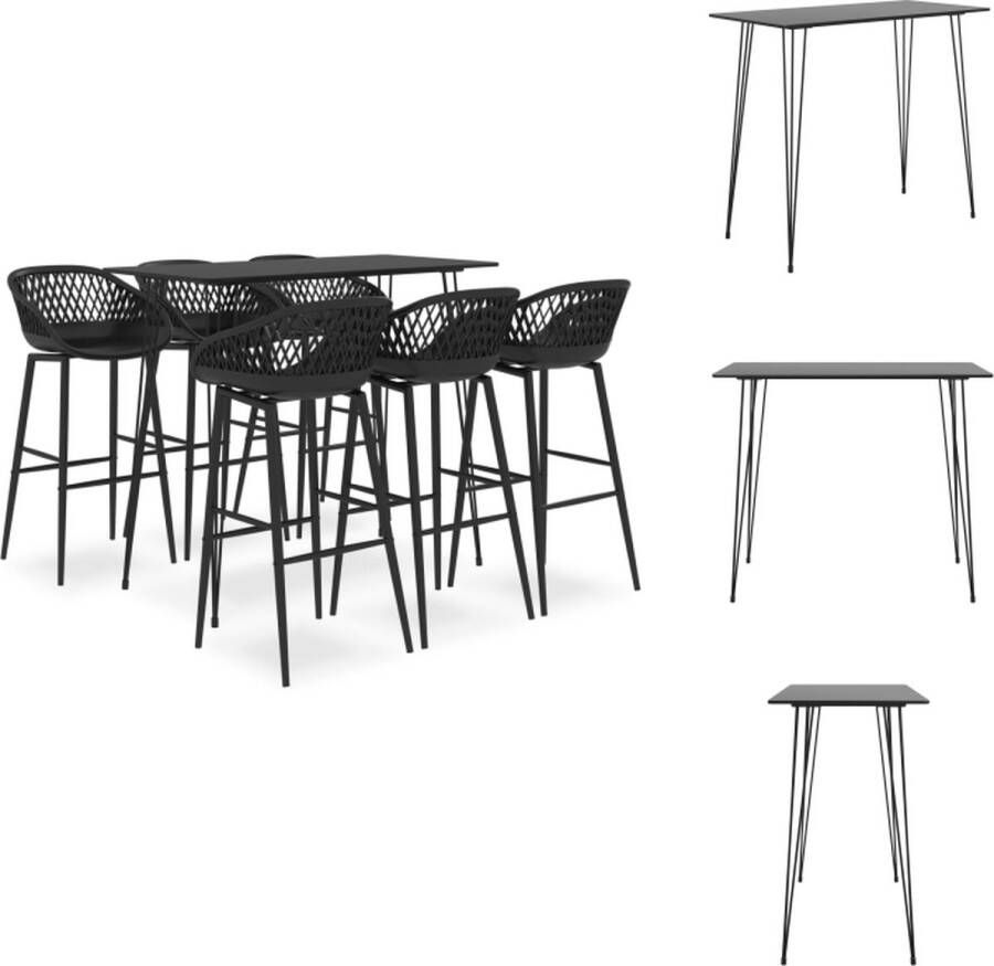 VidaXL Barset Bartafel en 6 barkrukken Zwart MDF en metaal 120x60x105 cm Set tafel en stoelen