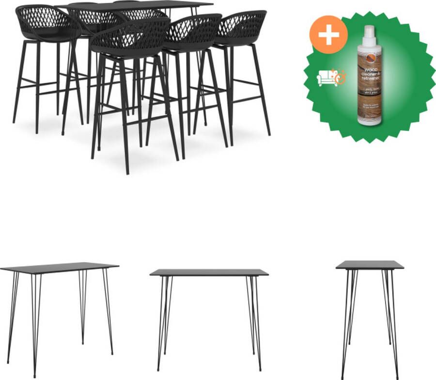 VidaXL Barset Bartafel en 6 barkrukken Zwart MDF en metaal 120x60x105 cm Set tafel en stoelen Inclusief Houtreiniger en verfrisser