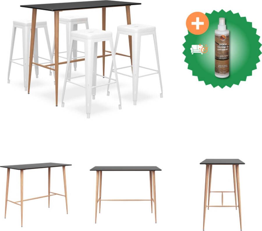 VidaXL Barset Bartafel en Barkrukken Zwart MDF en Metaal 120x60x105 cm Stapelbaar Set tafel en stoelen Inclusief Houtreiniger en verfrisser