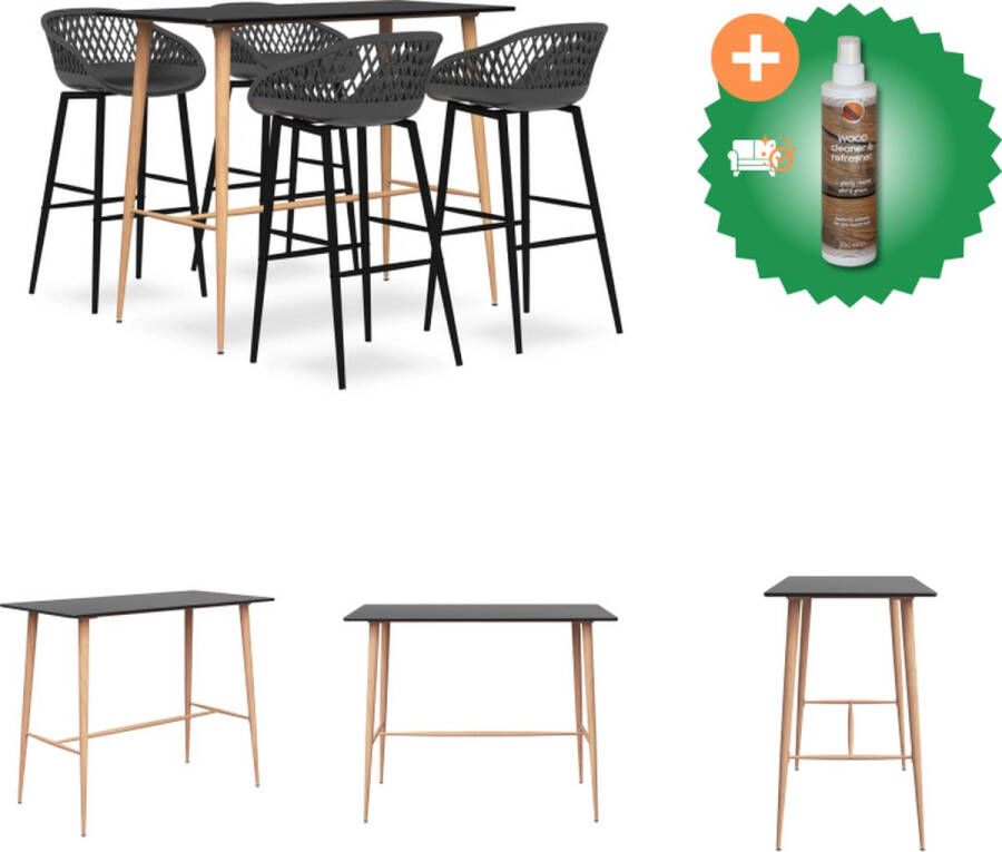 VidaXL Barset Bartafel zwart MDF en metaal 120x60x105cm 4 barkrukken grijs PP en metaal 48x47.5x95.5cm Set tafel en stoelen Inclusief Houtreiniger en verfrisser
