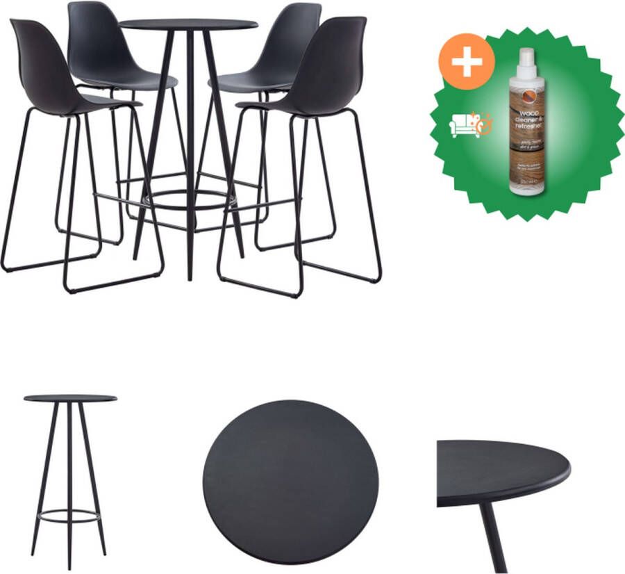 VidaXL Bartafelset Wit MDF tafelblad Gepoedercoat stalen frame 60 x 107.5 cm 4x zwarte kunststof barstoelen 48 x 57 x 112.5 cm Ideaal voor moderne woningen Set tafel en stoelen Inclusief Houtreiniger en verfrisser - Foto 3