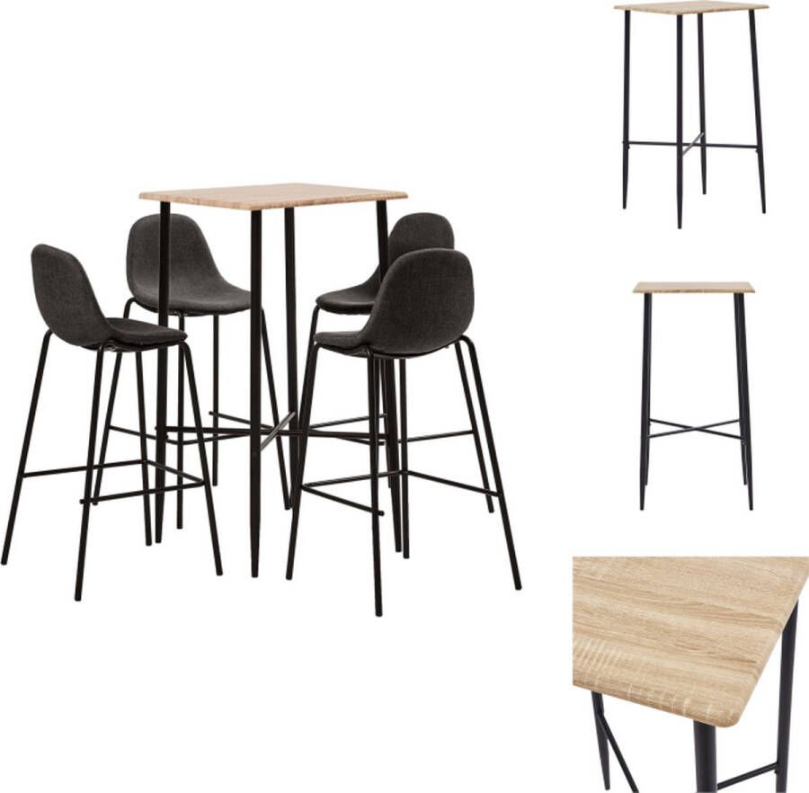 VidaXL Barset Cameron Bartafel en 4 Barstoelen Eiken Donkergrijs 60x60x111cm 51x49x99cm Ergonomisch Polyester Set tafel en stoelen