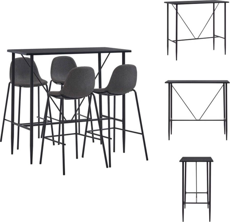 vidaXL Barset Carlo Bartafel 120x60x110 cm Barstoelen 51x49x99 cm Zwart D donkergrijs Polyester Set tafel en stoelen