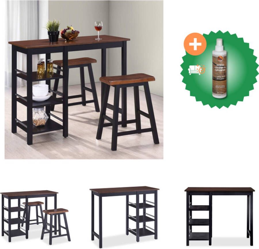 VidaXL Barset Colonial Tafel 108x48x90.8cm Kruk 44.5x23x60cm MDF Rubberwood Zwart Bruin Set tafel en stoelen Inclusief Houtreiniger en verfrisser