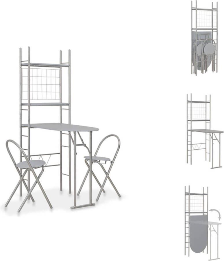 VidaXL Eetset Eetsets Eethoek Eethoeken 3-delige Eethoek inklapbaar met opbergrek MDF en staal grijs