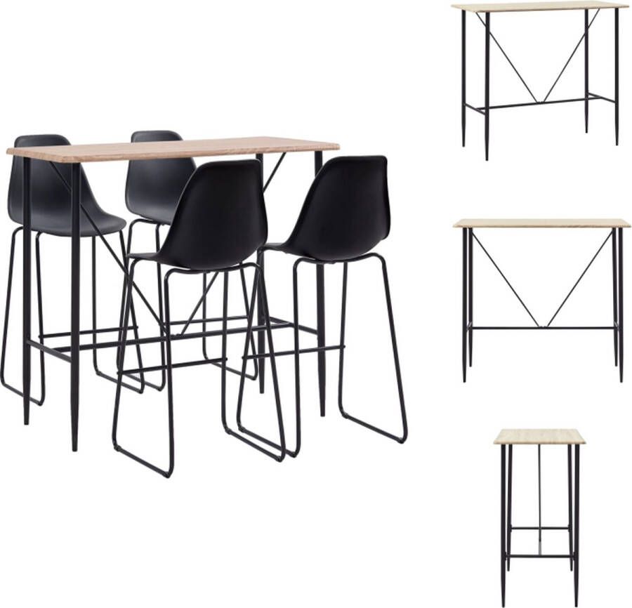 VidaXL Barset Eiken Bartafel 120x60x110cm 4 Barstoelen Zwart 48x57x112.5cm Set tafel en stoelen