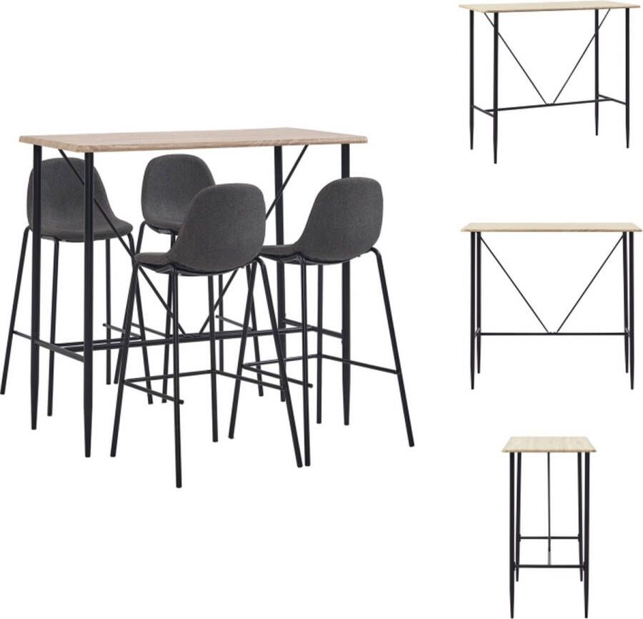 VidaXL Barset Eiken Bartafel 120x60x110cm Barstoelen 51x49x99cm Donkergrijs Polyester 5 stuks Set tafel en stoelen