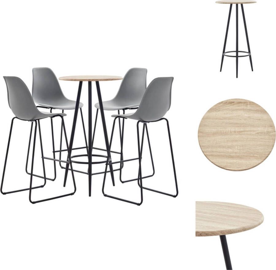 VidaXL Barset Eiken Bartafel 60x107.5 cm + 4 Barstoelen Grijs Set tafel en stoelen