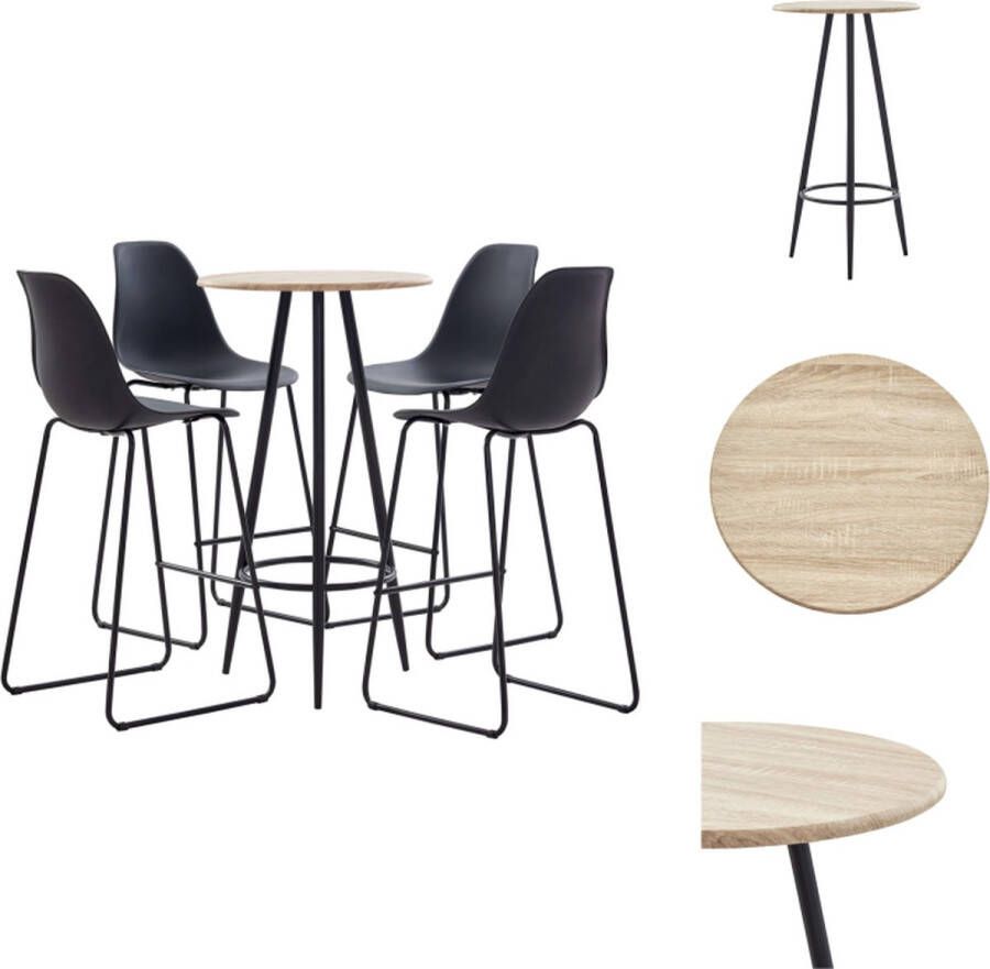 VidaXL Barset Eiken Bartafel 60x107.5cm + 4 Barstoelen 48x57x112.5cm Zwart Set tafel en stoelen
