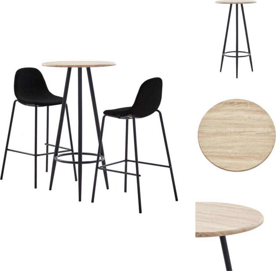 VidaXL Barset Inclusief Bartafel en 2 Barstoelen Eiken 60 x 107.5 cm Zwart 51 x 49 x 99 cm Polyester 100% Set tafel en stoelen