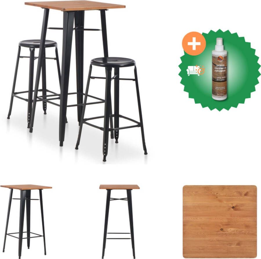 VidaXL Barset meubels Set van 1 tafel en 2 barstoelen Zwart bruin Afmetingen tafel- 60x60x108 Afmetingen stoel- 41.5x59x116.5 Stapelbaar Set tafel en stoelen Inclusief Houtreiniger en verfrisser - Foto 2