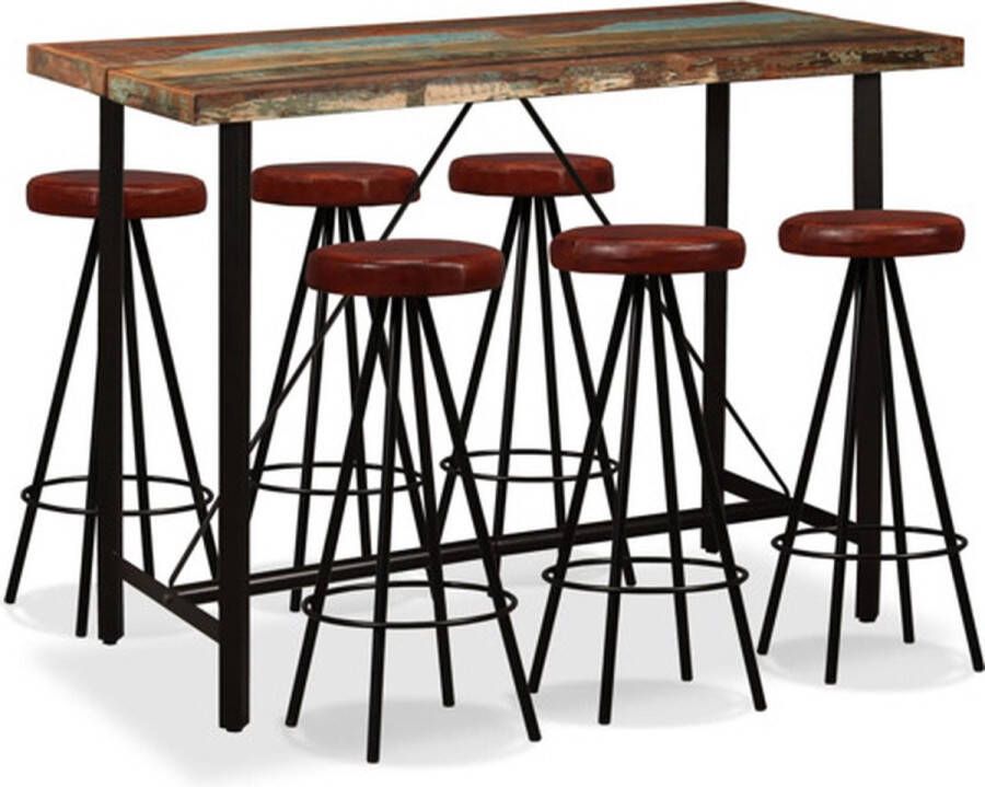 VidaXL -Barset-massief-gerecycled-hout-en-echt-leer-7-delig - Foto 1