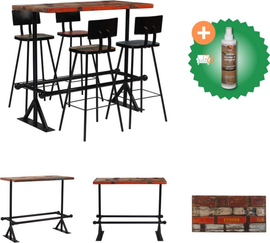 VidaXL Barset Massief gerecycled hout Industriële stijl 120x60x107cm 4 barstoelen Set tafel en stoelen Inclusief Houtreiniger en verfrisser