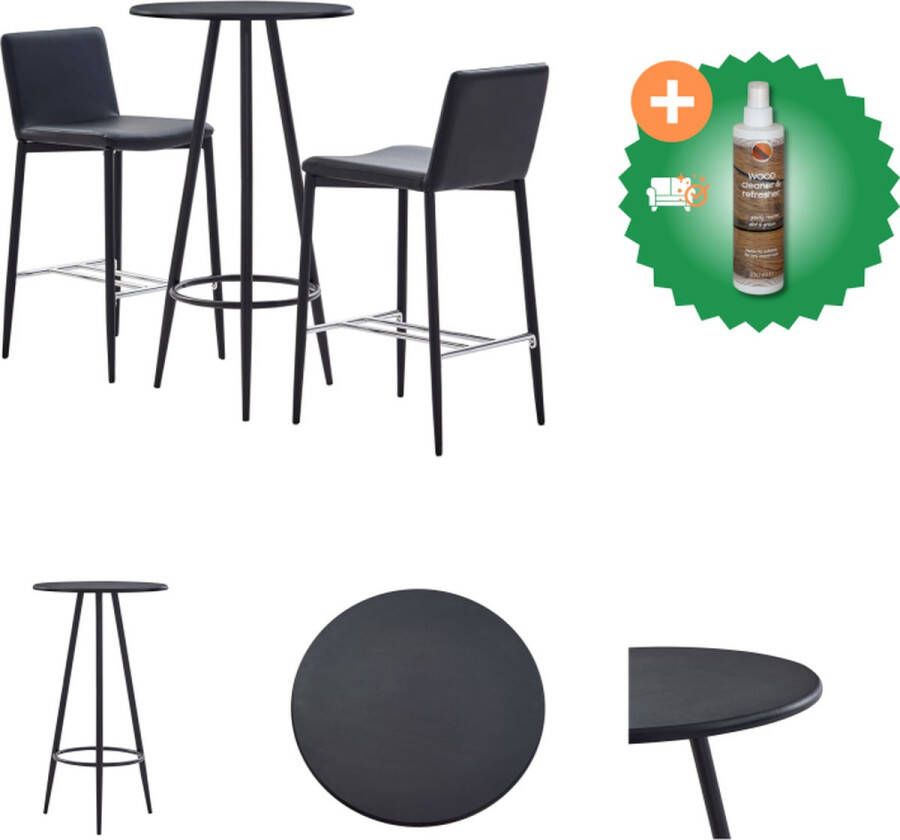 VidaXL Barset MDF bartafel en kunstleren barstoelen 60 x 107.5 cm zwart Set tafel en stoelen Inclusief Houtreiniger en verfrisser