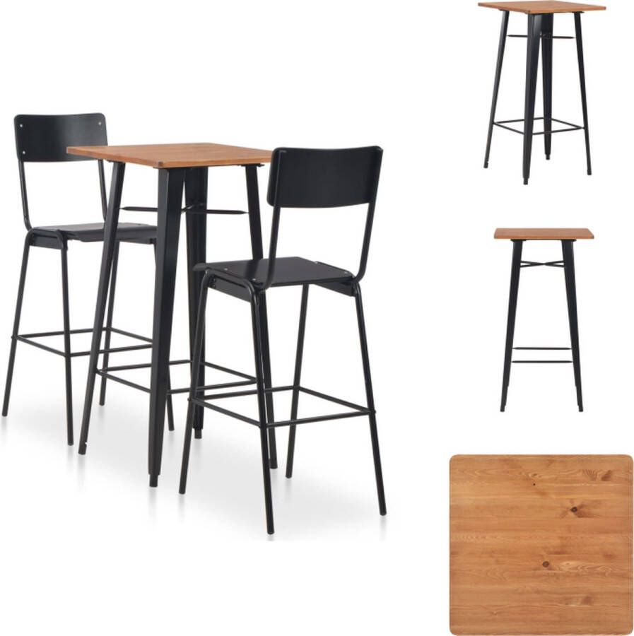 VidaXL Barset meubels Set van 1 tafel en 2 barstoelen Zwart bruin Afmetingen tafel- 60x60x108 Afmetingen stoel- 41.5x59x116.5 Stapelbaar Set tafel en stoelen