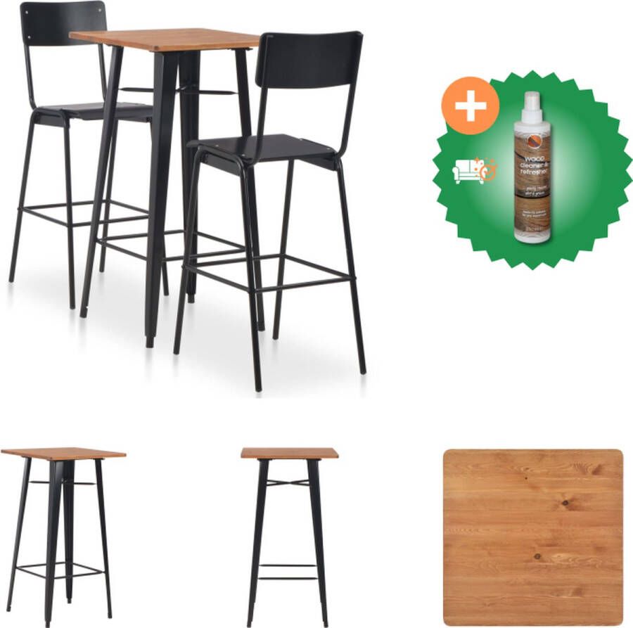 VidaXL Barset meubels Set van 1 tafel en 2 barstoelen Zwart bruin Afmetingen tafel- 60x60x108 Afmetingen stoel- 41.5x59x116.5 Stapelbaar Set tafel en stoelen Inclusief Houtreiniger en verfrisser