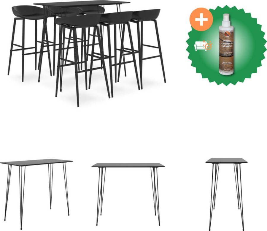 VidaXL Barset Modern Bartafel 120x60x105 cm 6 Barkrukken 48x47.5x95.5 cm Zwart MDF en PP Set tafel en stoelen Inclusief Houtreiniger en verfrisser