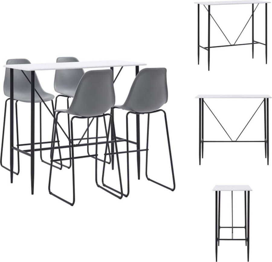 VidaXL Barset Modern Wit 120x60x110 cm MDF Tafelblad Gepoedercoat Stalen Frame 4 Grijs Kunststof Barstoelen Set tafel en stoelen