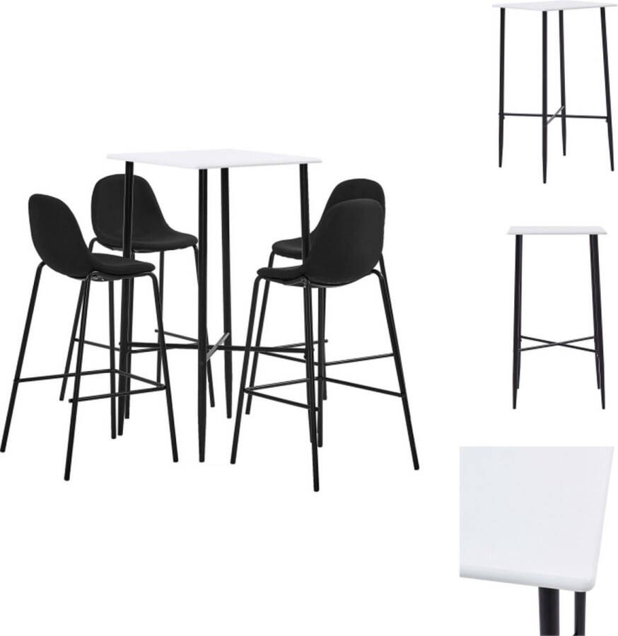 VidaXL Barset Modern Wit Bartafel 60x60x111cm en 4 Barstoelen 51x49x99cm MDF en PVC-coating Gepoedercoat staal Zwart stoffen bekleding Polyester Set tafel en stoelen
