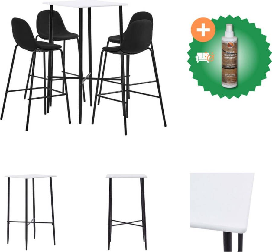 VidaXL Barset Modern Wit Bartafel 60x60x111cm en 4 Barstoelen 51x49x99cm MDF en PVC-coating Gepoedercoat staal Zwart stoffen bekleding Polyester Set tafel en stoelen Inclusief Houtreiniger en verfrisser