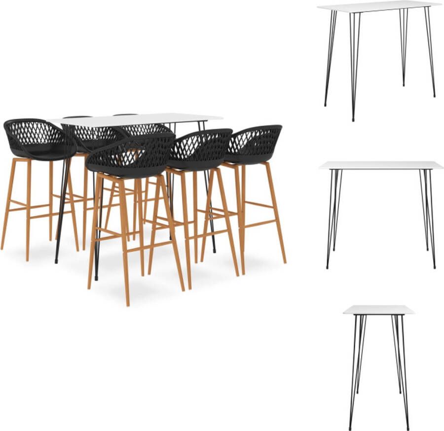 The Living Store Barset Modern Wit MDF Metaal 120x60x105cm Zwart PP Metaal 48x47.5x95.5cm Barset Bartafel Eetkamermeubel Lounge Meubilair Salon Meubilair