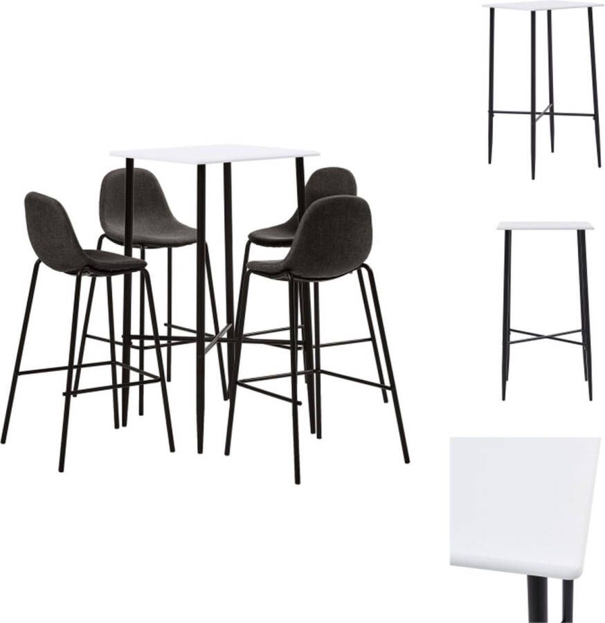 VidaXL Barset Modern Wit MDF Tafelblad Gepoedercoat Staal 60x60x111 cm 4 Donkergrijze Barstoelen Stoffen Bekleding 51x49x99 cm Set tafel en stoelen