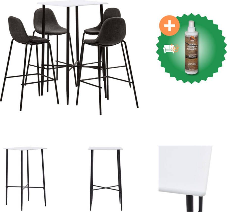VidaXL Barset Modern Wit MDF Tafelblad Gepoedercoat Staal 60x60x111 cm 4 Donkergrijze Barstoelen Stoffen Bekleding 51x49x99 cm Set tafel en stoelen Inclusief Houtreiniger en verfrisser