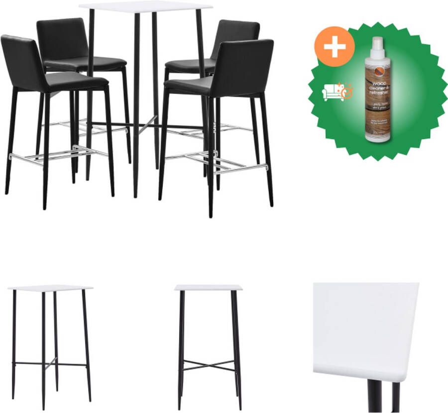 VidaXL Barset Moderne bartafel met MDF tafelblad 4 comfortabele zwarte barstoelen Set tafel en stoelen Inclusief Houtreiniger en verfrisser