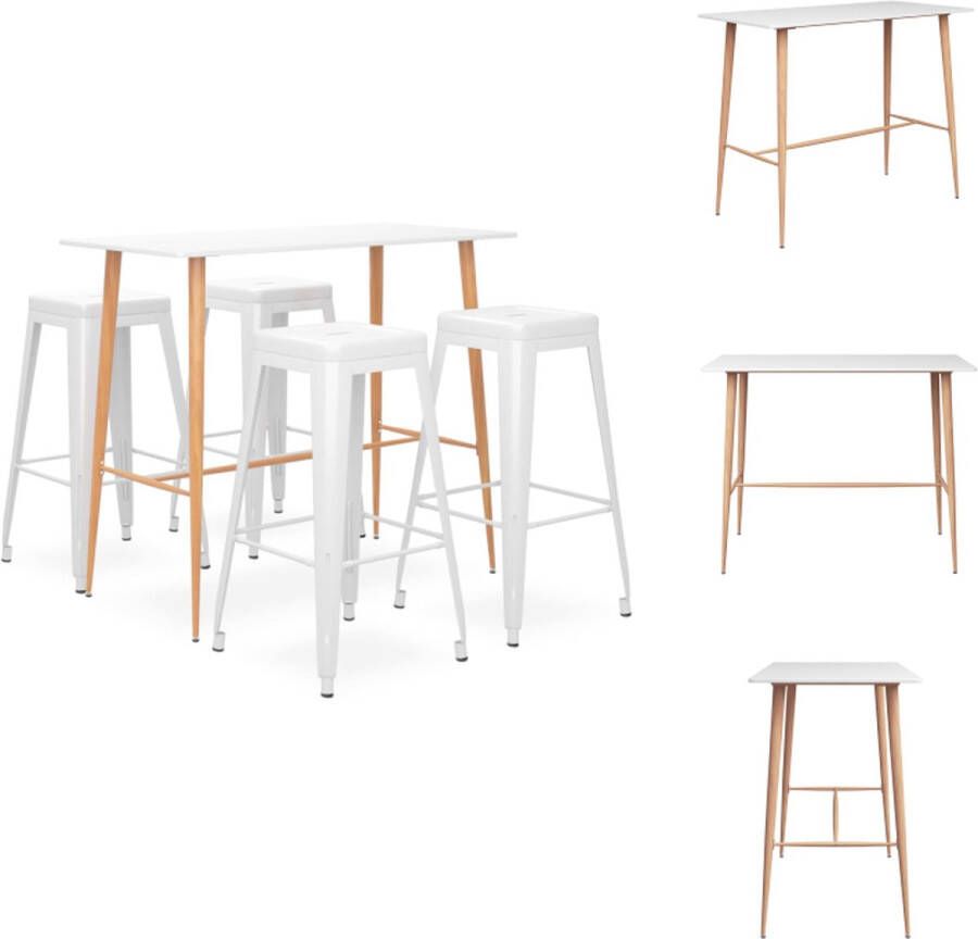VidaXL Barset Moderne Statafel en Barkrukken MDF Tafelblad Sterke Metalen Poten Verfafwerking Stapelbaar Kleur- wit Afmetingen- 120 x 60 x 105 cm Set tafel en stoelen