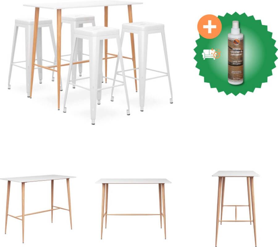 VidaXL Barset Moderne Statafel en Barkrukken MDF Tafelblad Sterke Metalen Poten Verfafwerking Stapelbaar Kleur- wit Afmetingen- 120 x 60 x 105 cm Set tafel en stoelen Inclusief Houtreiniger en verfrisser