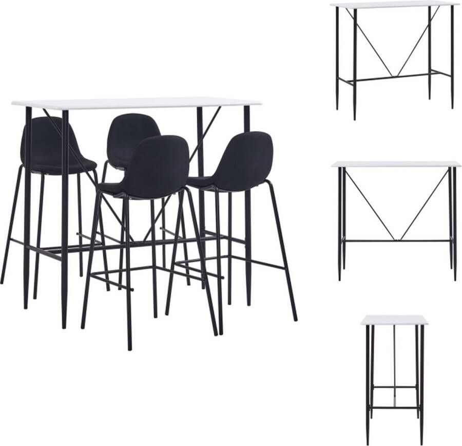 VidaXL Barset naam Bartafel 120x60x110 cm 4 Barstoelen Zwart Wit MDF Staal Ergonomisch design Eenvoudige montage Set tafel en stoelen