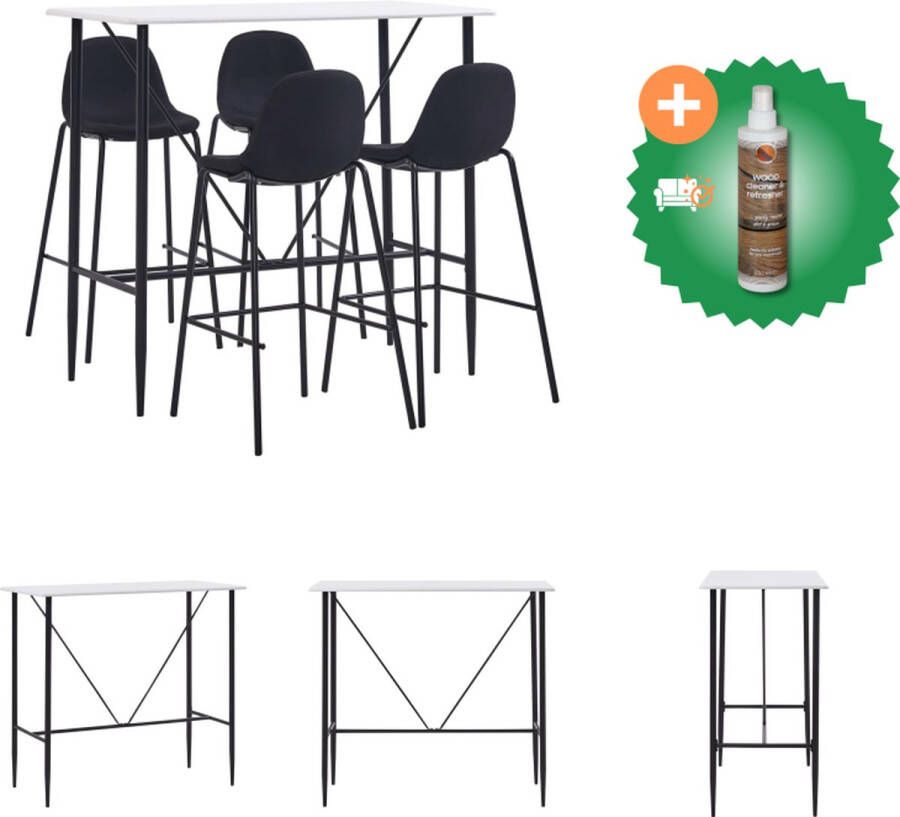 VidaXL Barset naam Bartafel 120x60x110 cm 4 Barstoelen Zwart Wit MDF Staal Ergonomisch design Eenvoudige montage Set tafel en stoelen Inclusief Houtreiniger en verfrisser