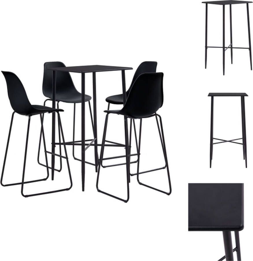 VidaXL Barset Salta Bartafel en 4 Barstoelen Zwart MDF PVC-coating Staal 60x60x111 cm Kunststof zitting Metaal 48x57x112.5 cm Set tafel en stoelen