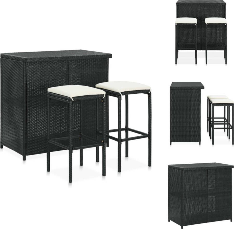 VidaXL Barset Stalen frame Weerbestendig Lichtgewicht Comfortabel Opbergruimte Zwart Crèmewit kussen PE-rattan Polyester kussenhoes Montage vereist Incl tafel barkruk en zitkussen Set tafel en stoelen