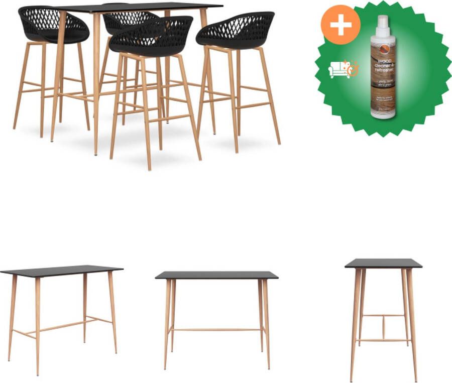 VidaXL Barset Statafel en Barkrukken 120x60x105 cm en 48x47.5x95.5 cm Zwart MDF en PP met Thermisch Getransferprinte Hout-Look Montage vereist 1x bartafel 4x barkruk Set tafel en stoelen Inclusief Houtreiniger en verfrisser