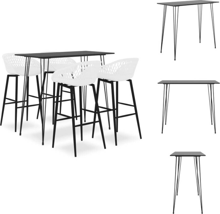 The Living Store Barset Tafel 120x60x105cm 4 Barkrukken 48x47.5x95.5cm Zwart Wit MDF Metaal PP Barstoel Bartafel Keukeninrichting Eetkamer Meubels Lounge Furniture